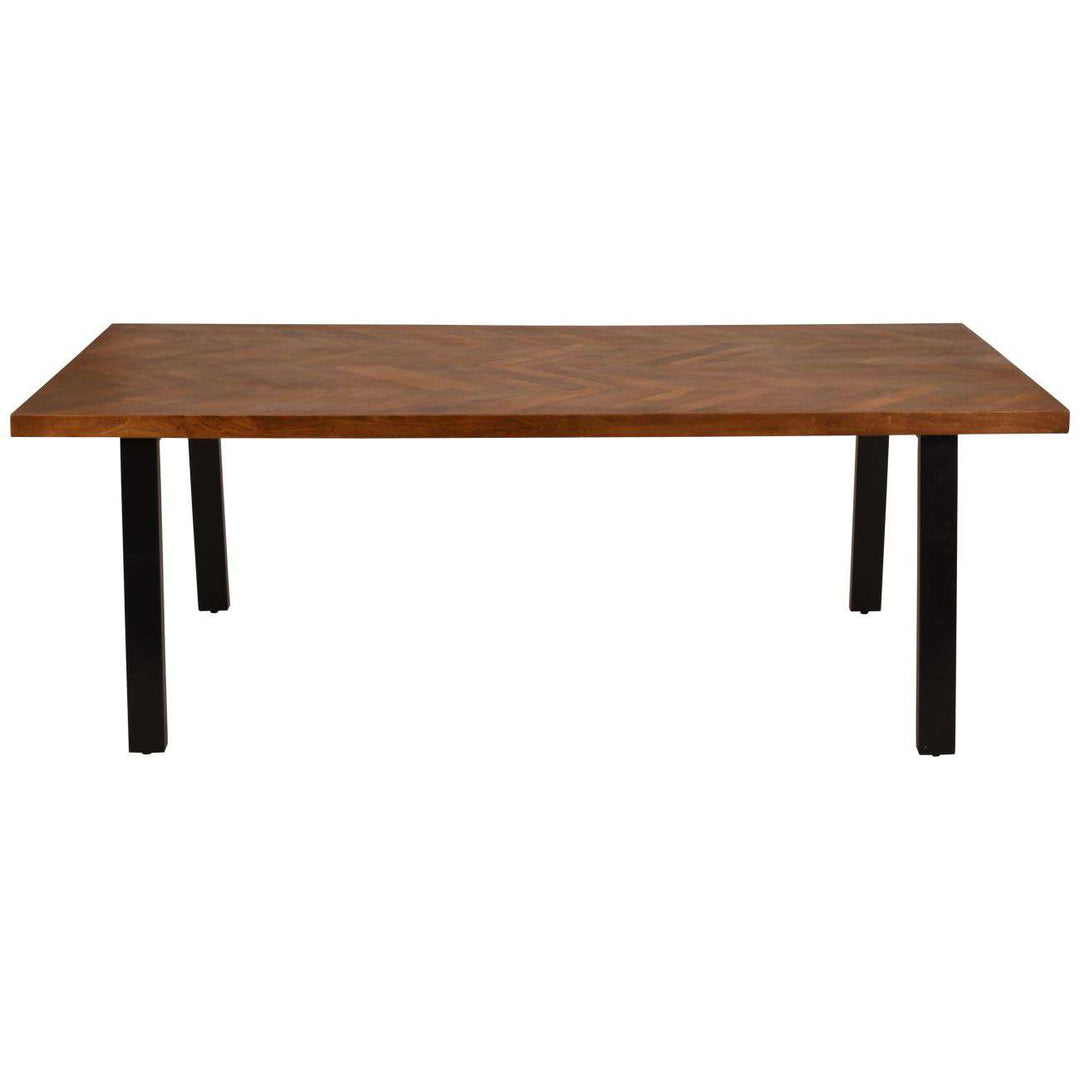 Wooden table with black legs on a white background