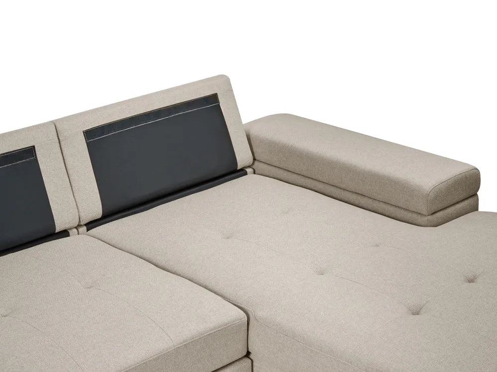 Corner Sofa Bed 3 Seater Faux Linen Beige Left Hand Adesire