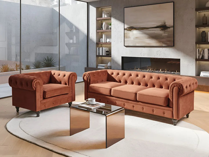 Sofa 3 Seater Velvet Golden Brown Besnard