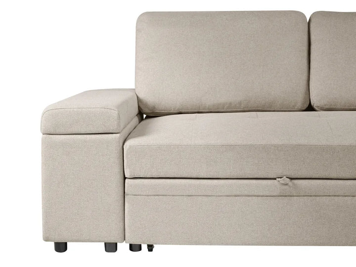 Corner Sofa Bed 3 Seater Faux Linen Beige Left Hand Adesire