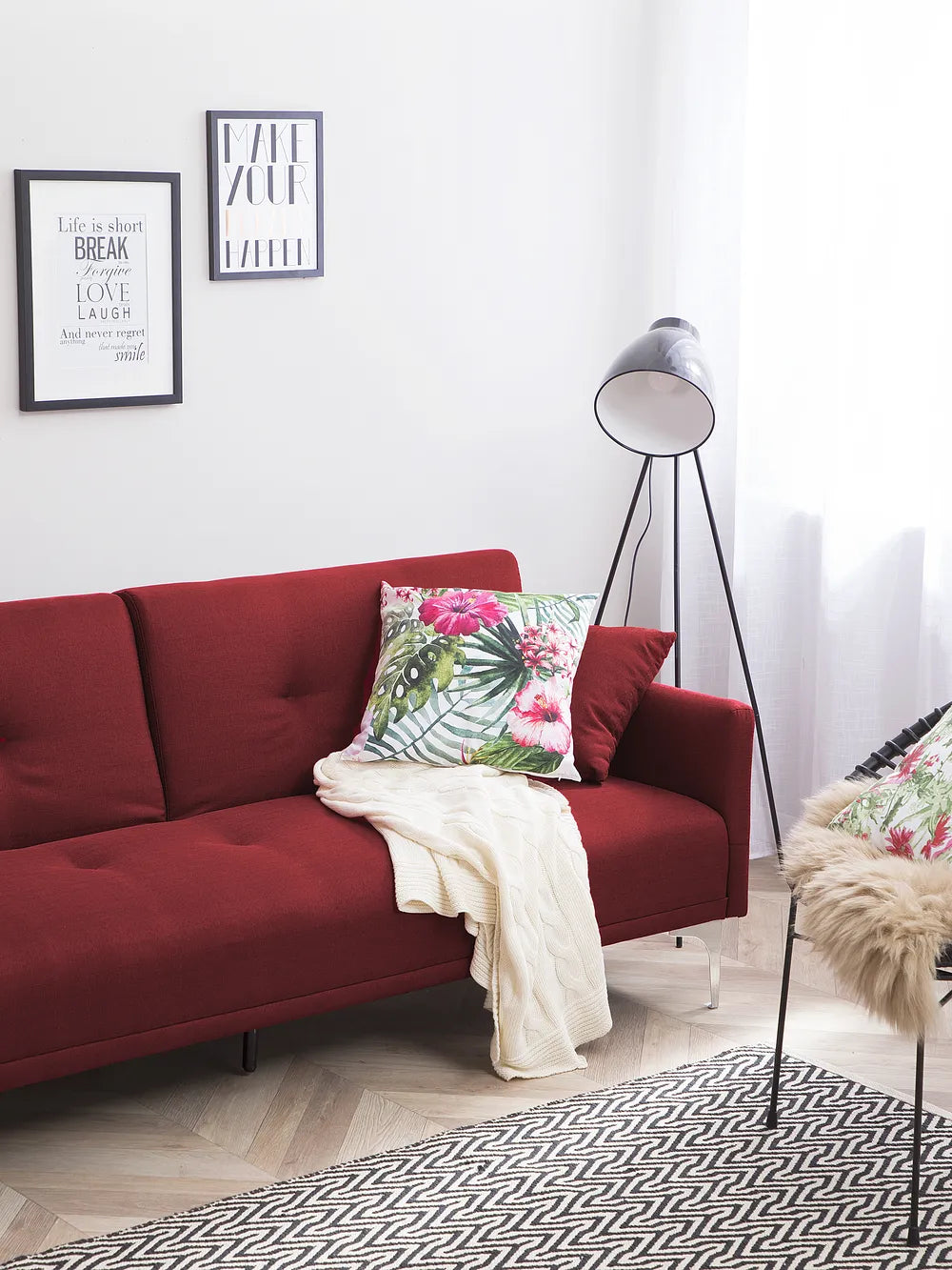 Sofa Bed 3 Seater Fabric Dark Red Castera