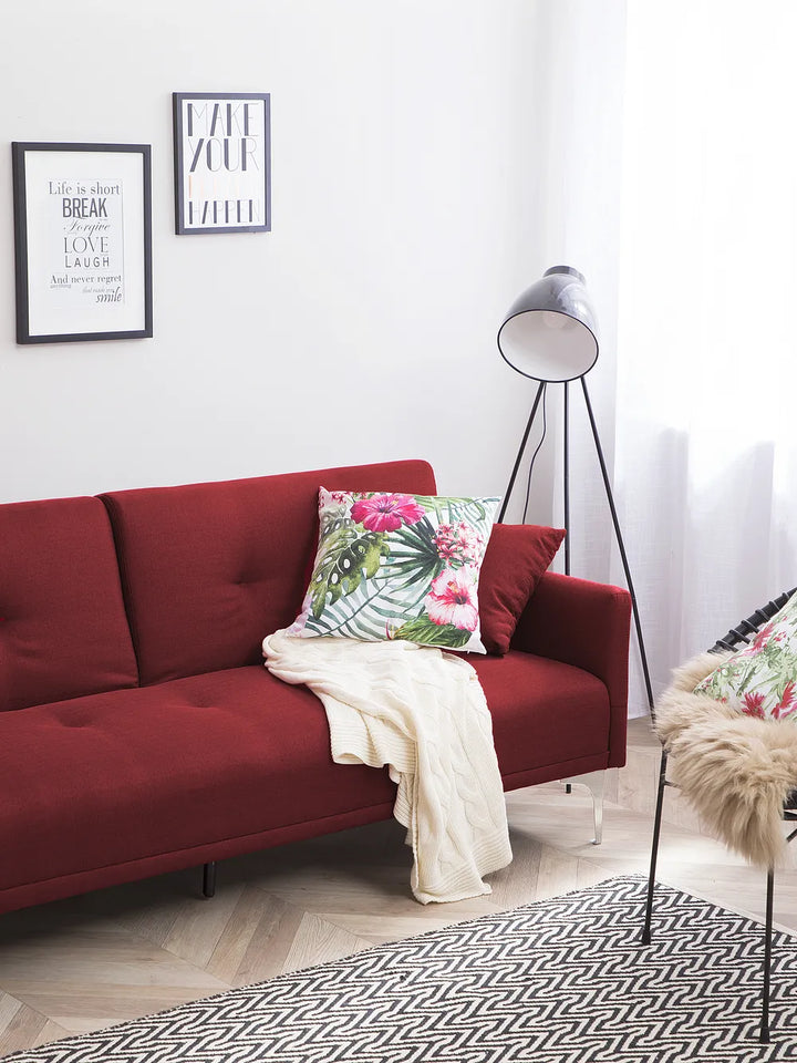 Sofa Bed 3 Seater Fabric Dark Red Castera