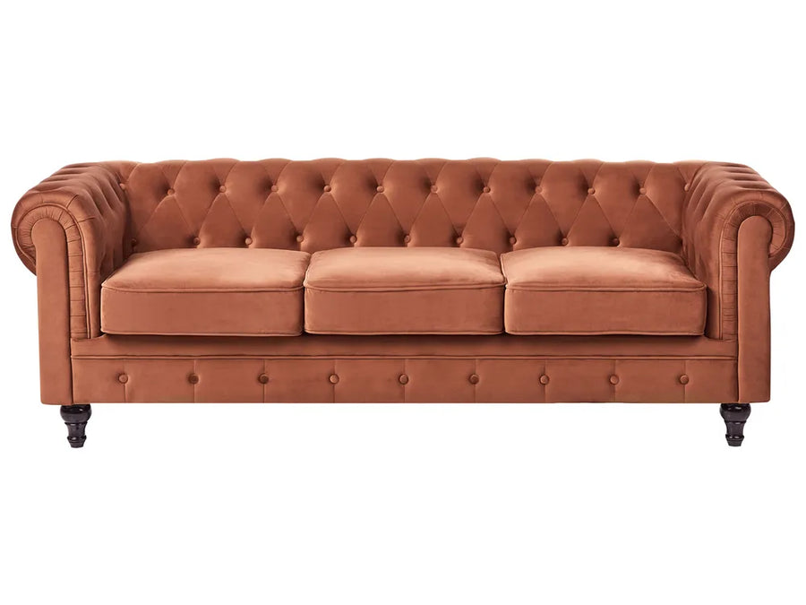 Brown tufted sofa on a white background