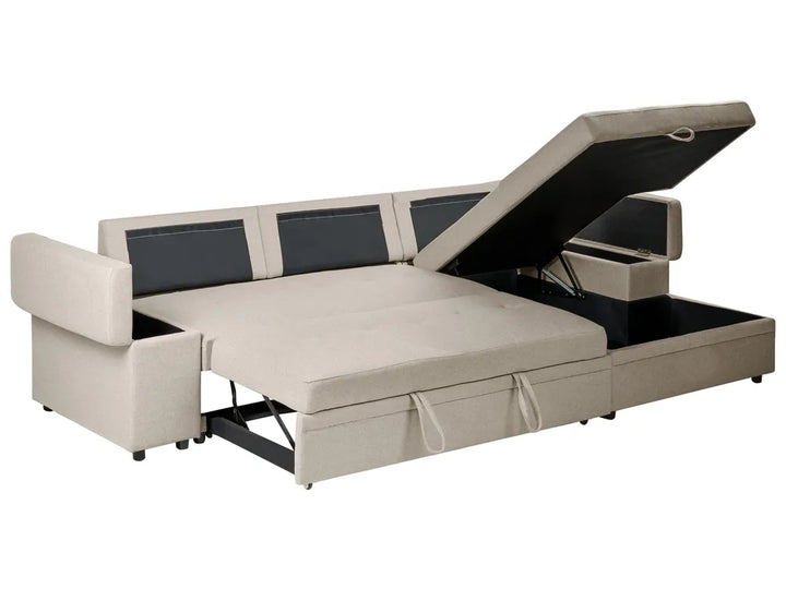 Corner Sofa Bed 3 Seater Faux Linen Beige Left Hand Adesire