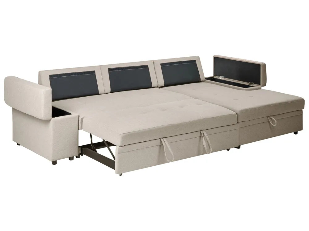 Corner Sofa Bed 3 Seater Faux Linen Beige Left Hand Adesire