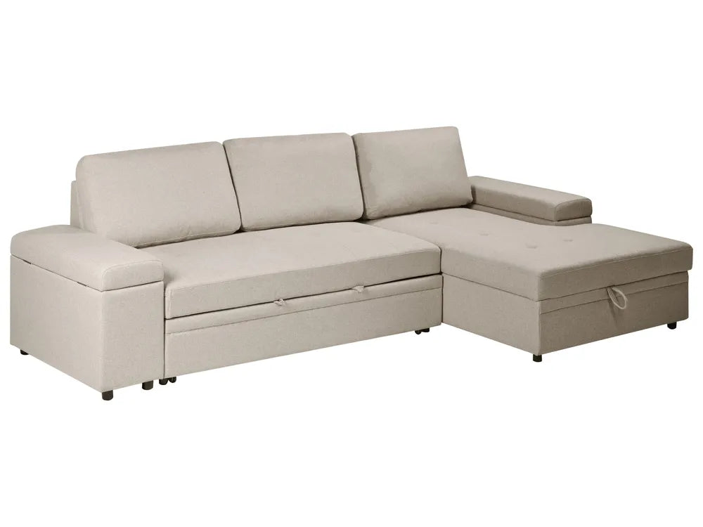 Corner Sofa Bed 3 Seater Faux Linen Beige Left Hand Adesire