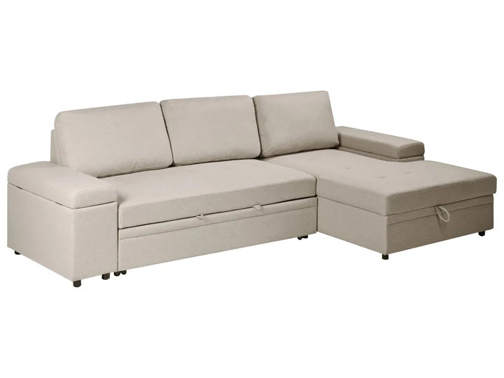 Corner Sofa Bed 3 Seater Faux Linen Beige Left Hand Adesire