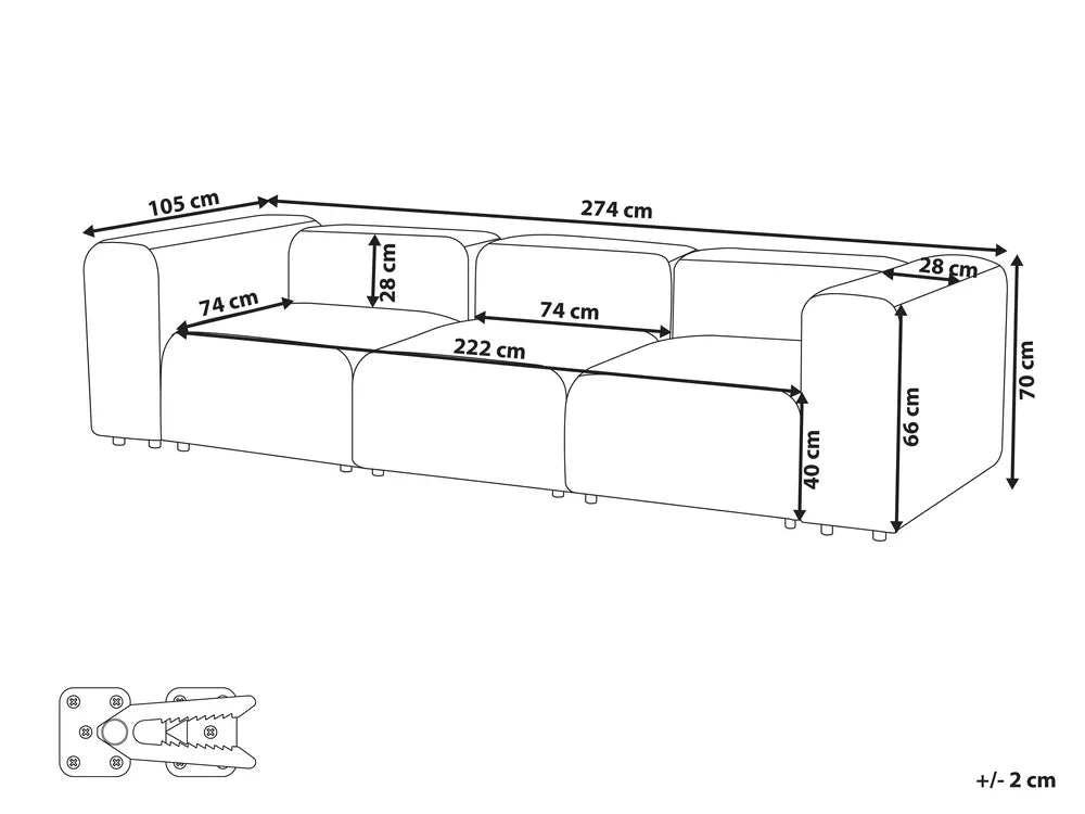 Modular Sofa 3 Seater Velvet Beige Azura