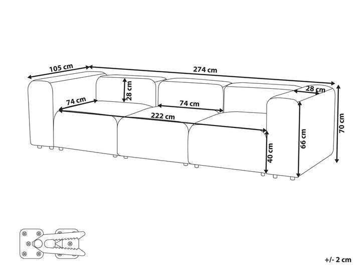 Modular Sofa 3 Seater Velvet Beige Azura