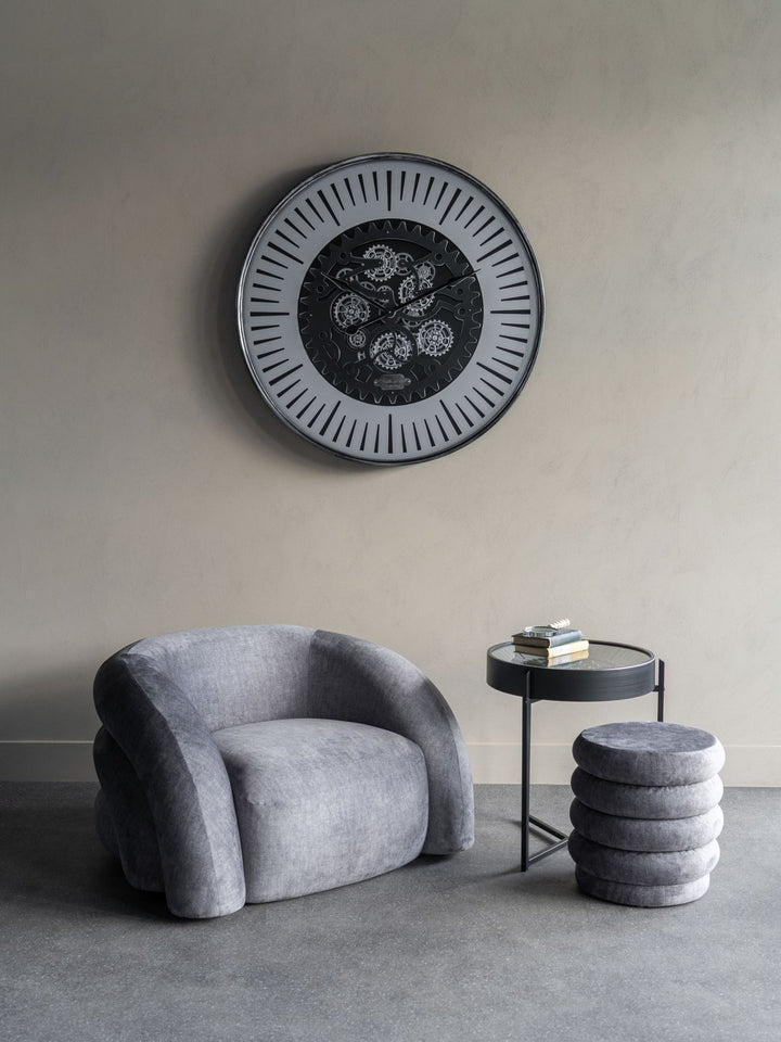 Libra Palladium Side Table Clock with Moving Cogs Black Nickel