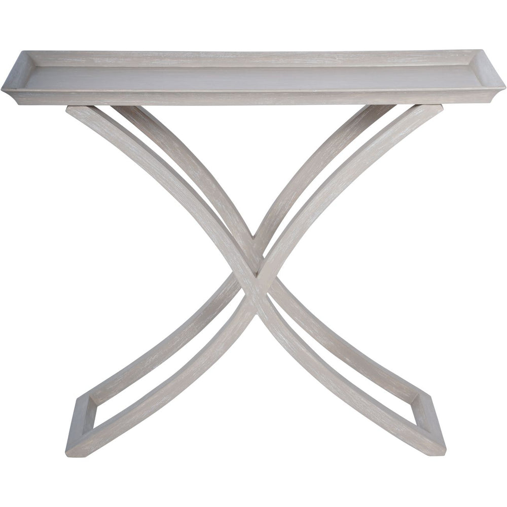 Decorative console table with X-shaped base on a white background