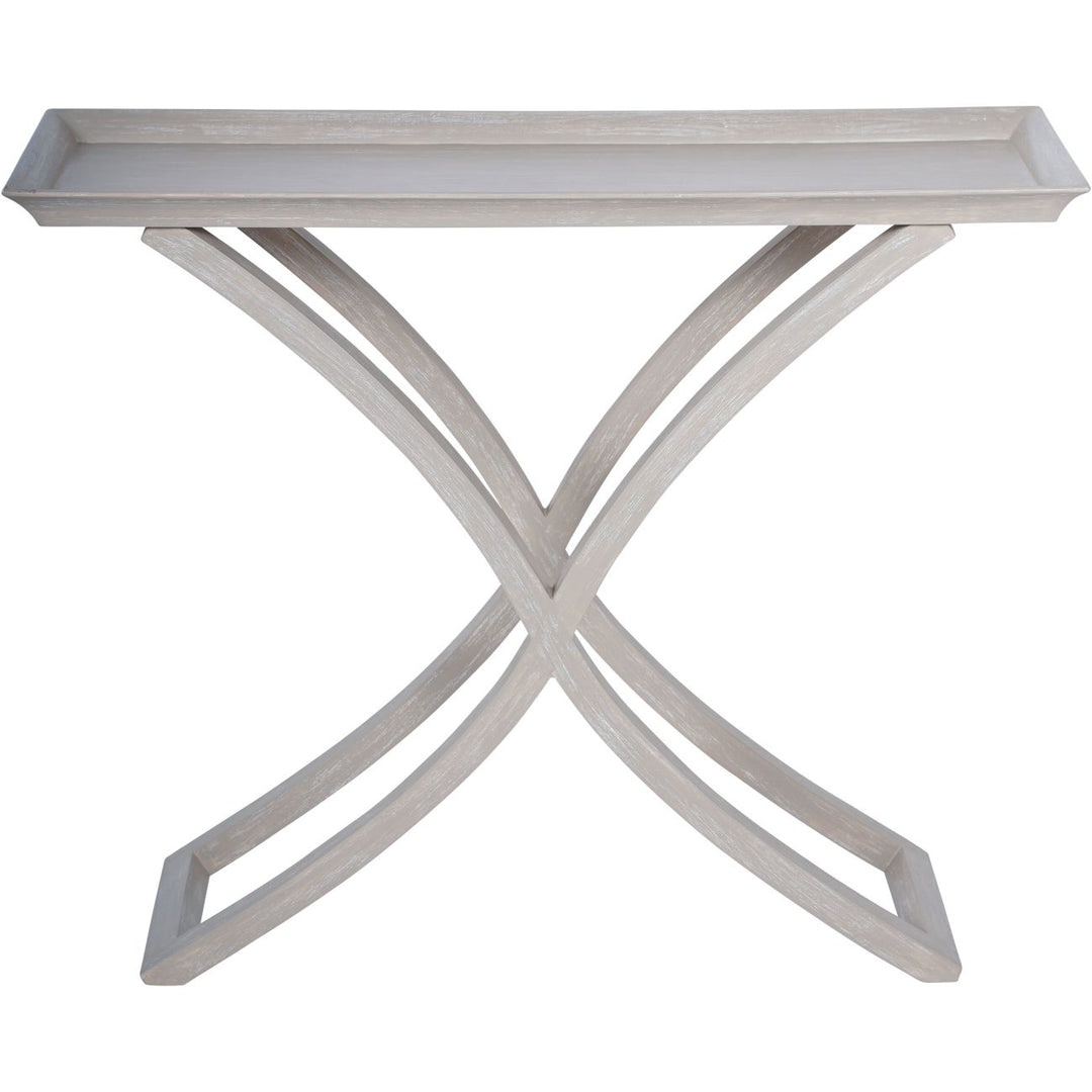 Decorative console table with X-shaped base on a white background