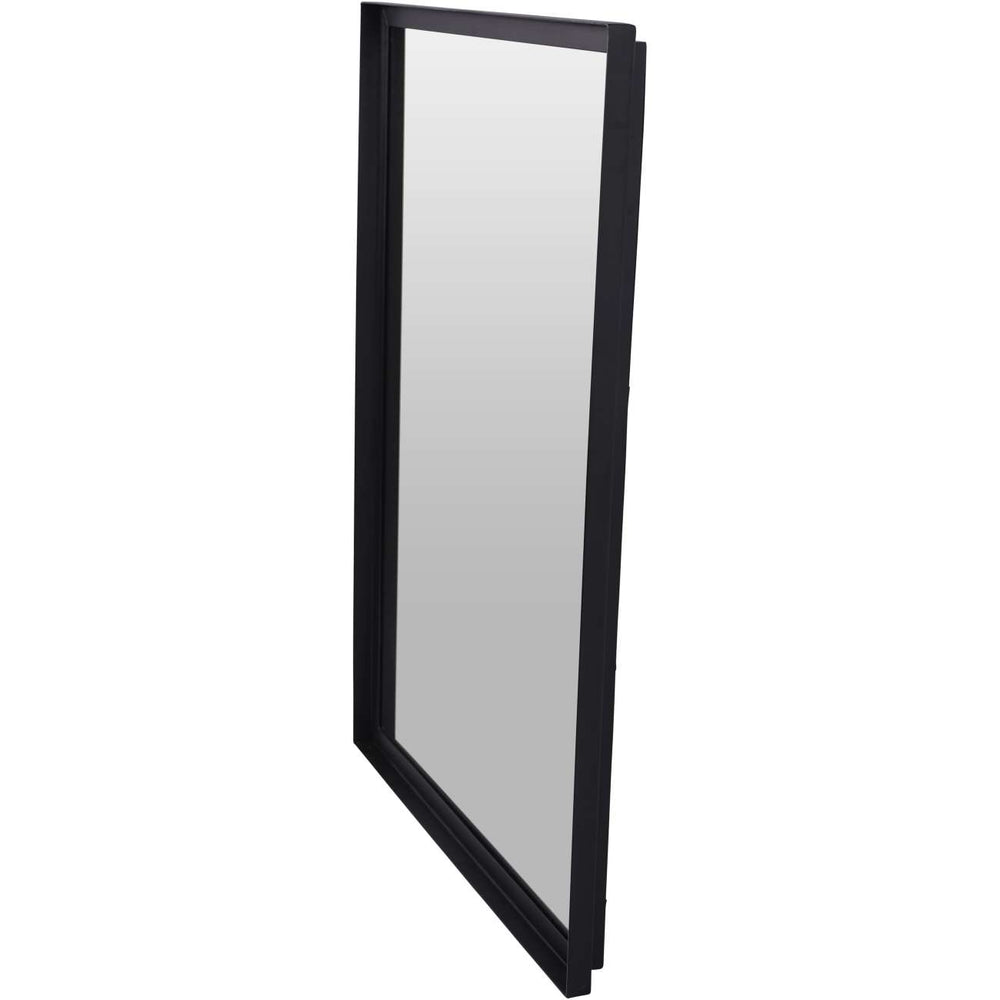 Black-framed mirror on a white background