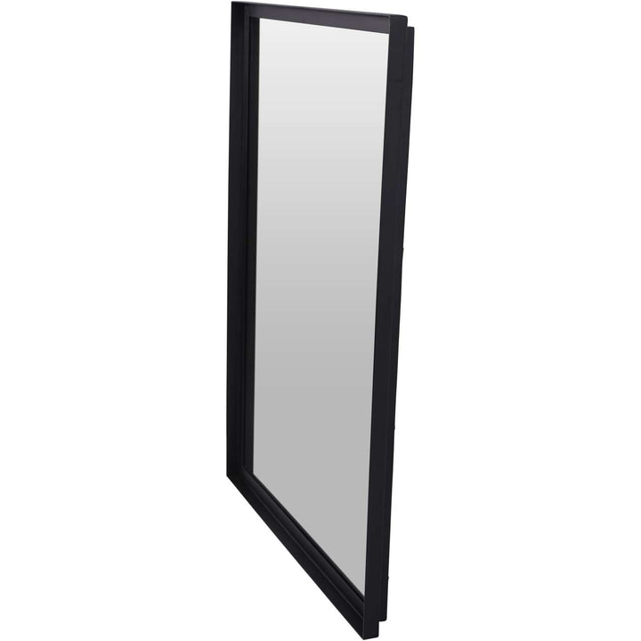 Black-framed mirror on a white background
