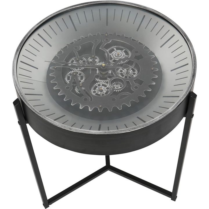 Libra Palladium Side Table Clock with Moving Cogs Black Nickel