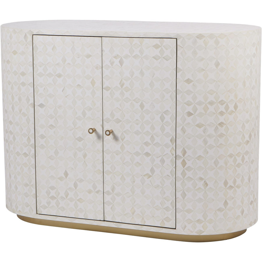 Aspen bone inlay two door cabinet with curved edges