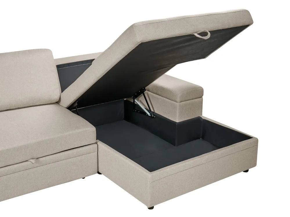 Corner Sofa Bed 3 Seater Faux Linen Beige Left Hand Adesire