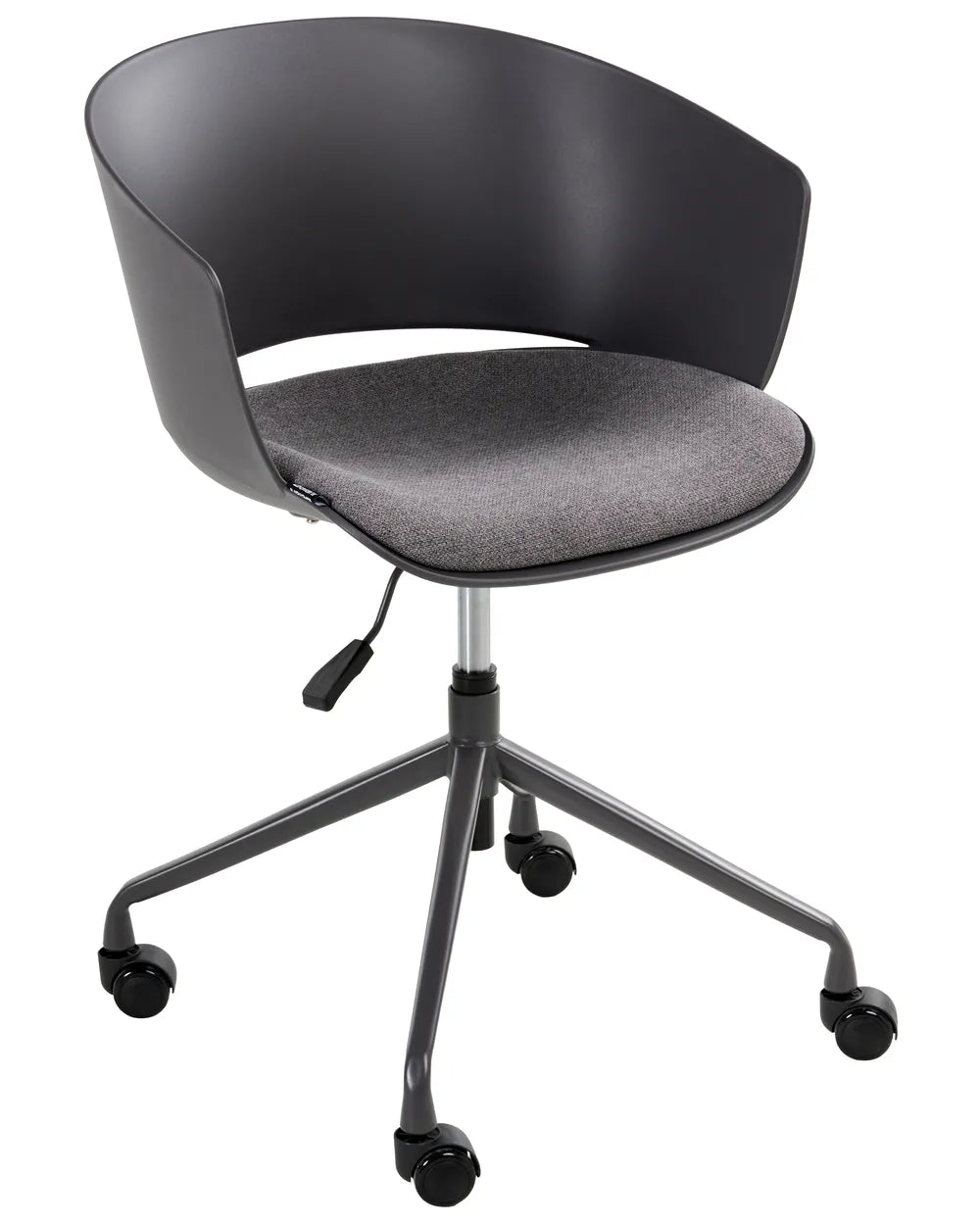 Gray office chair with a black frame on a white background