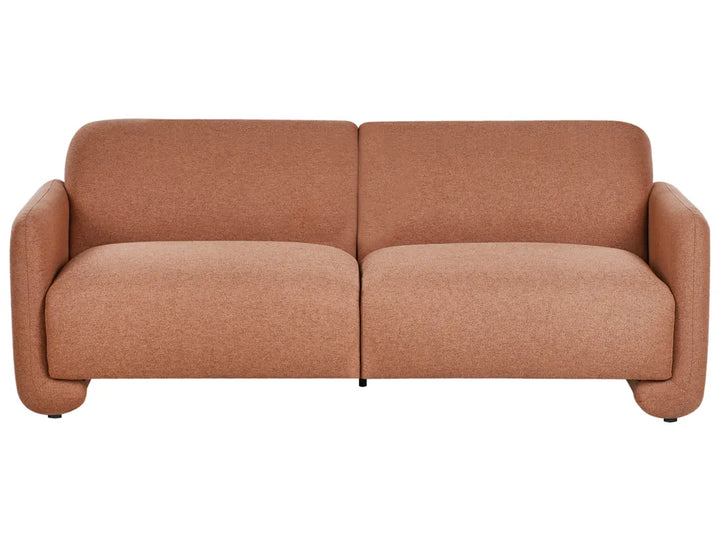 Golden brown fabric 3 seater sofa with wide backrest
