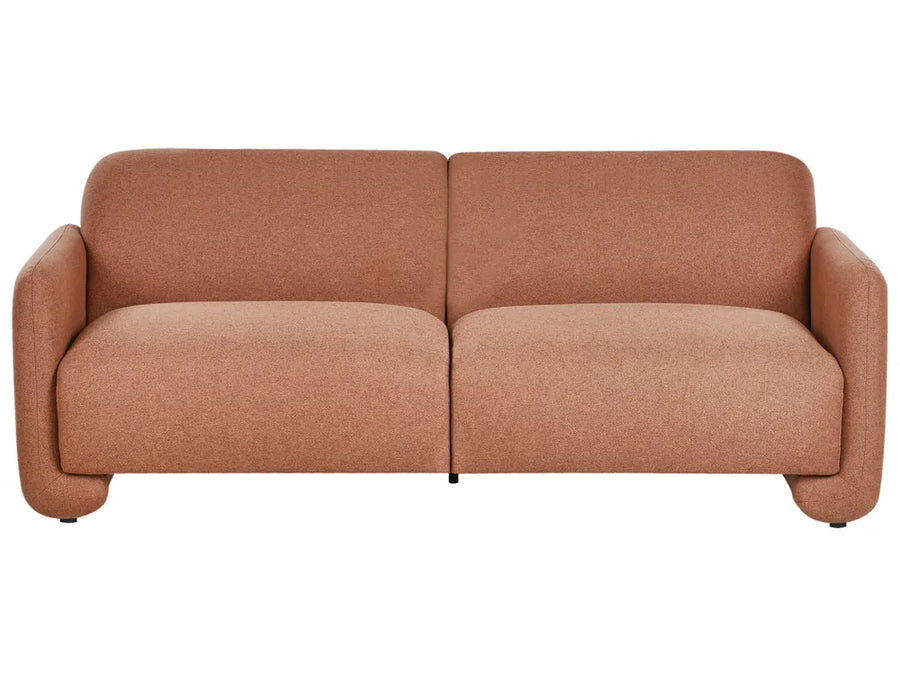 Golden brown fabric 3 seater sofa with wide backrest
