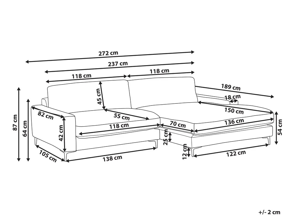 Corner Sofa 3 Seater Chenille Light Grey Left Hand Emilio