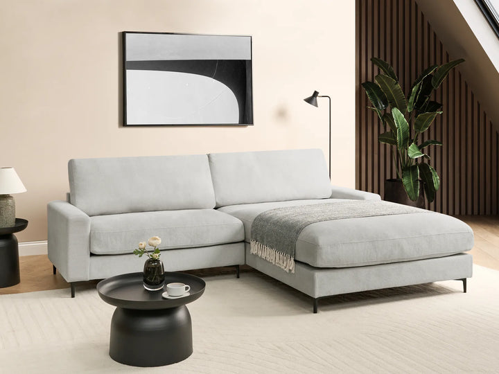 Left hand light grey fabric corner sofa modern design