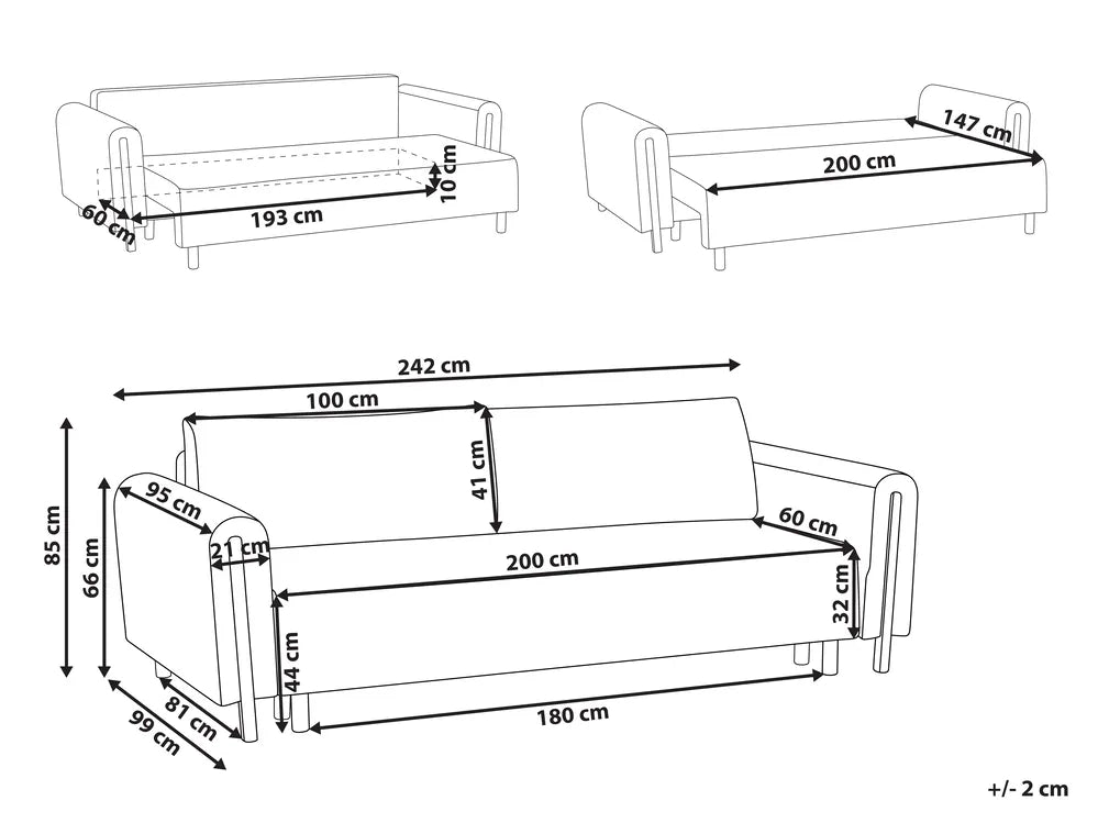 Sofa Bed 3 Seater Boucle Brown with Storage Ellie