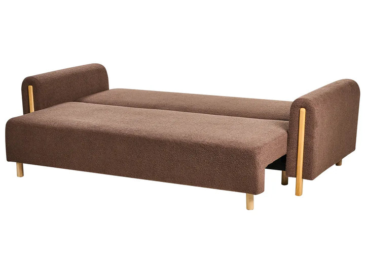 Sofa Bed 3 Seater Boucle Brown with Storage Ellie