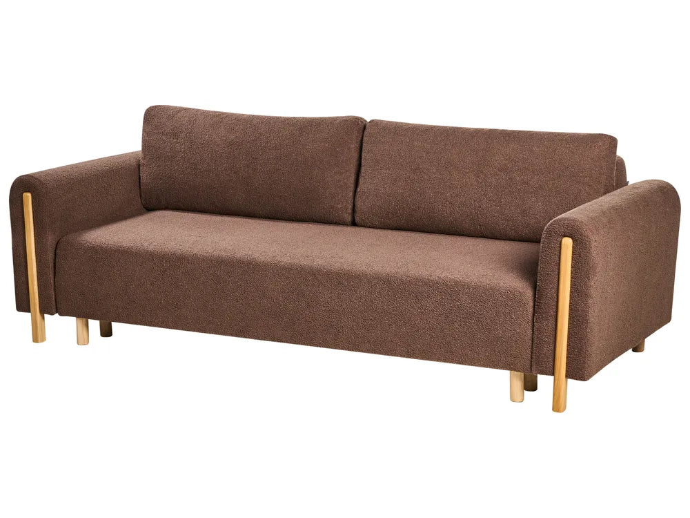 Sofa Bed 3 Seater Boucle Brown with Storage Ellie