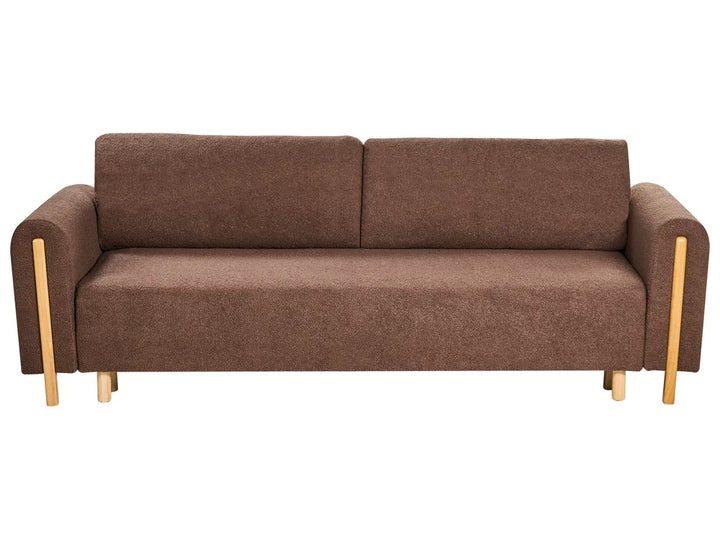 Brown sofa with wooden legs on a white background
