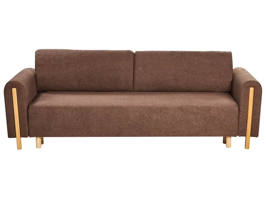 Brown sofa with wooden legs on a white background