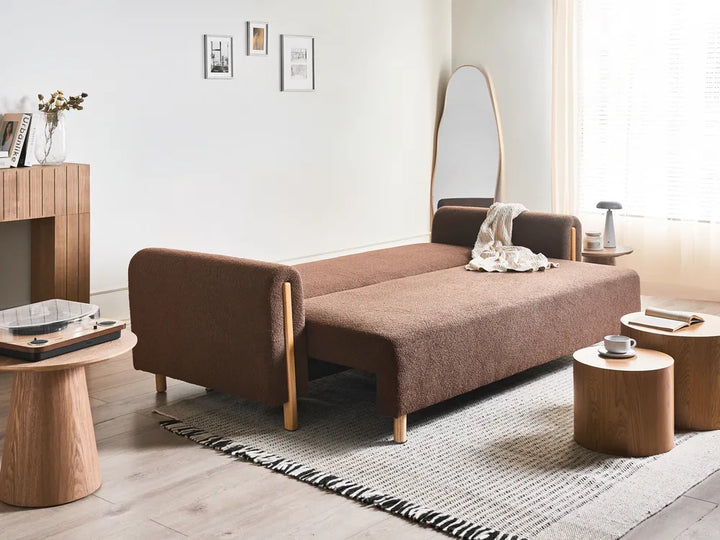 Sofa Bed 3 Seater Boucle Brown with Storage Ellie