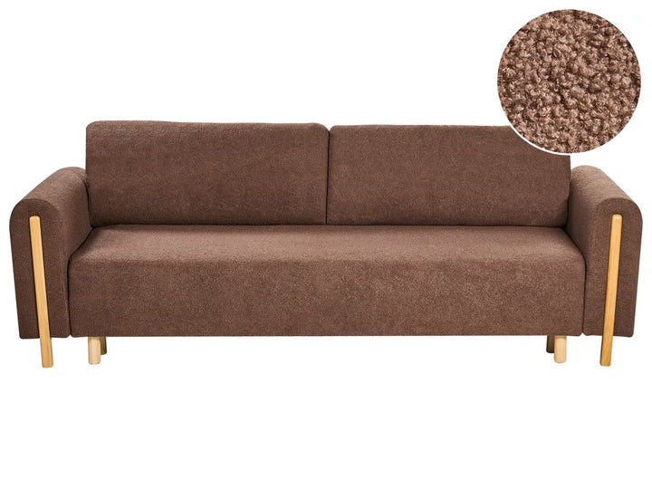 Sofa Bed 3 Seater Boucle Brown with Storage Ellie