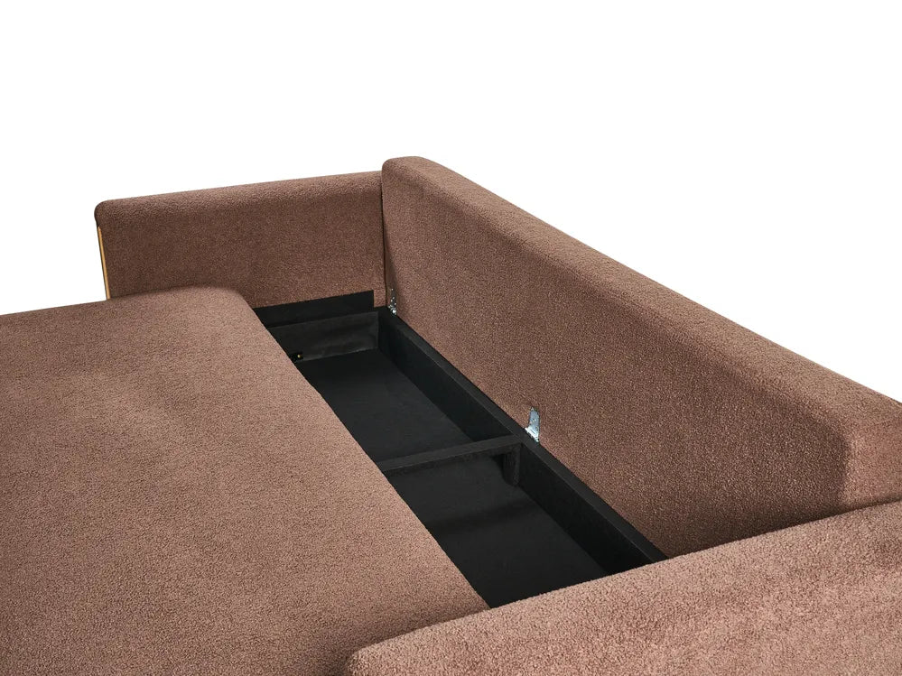 Sofa Bed 3 Seater Boucle Brown with Storage Ellie