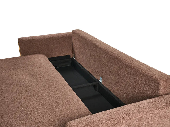 Sofa Bed 3 Seater Boucle Brown with Storage Ellie