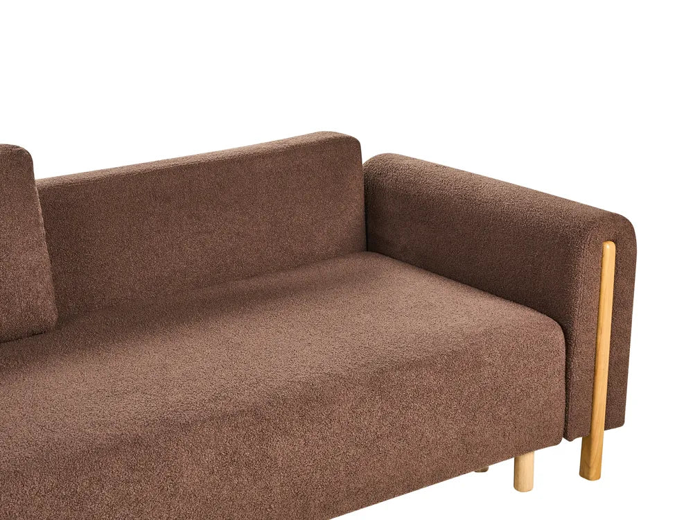 Sofa Bed 3 Seater Boucle Brown with Storage Ellie