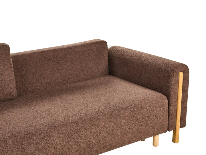 Sofa Bed 3 Seater Boucle Brown with Storage Ellie