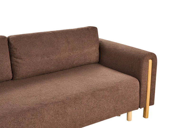 Sofa Bed 3 Seater Boucle Brown with Storage Ellie