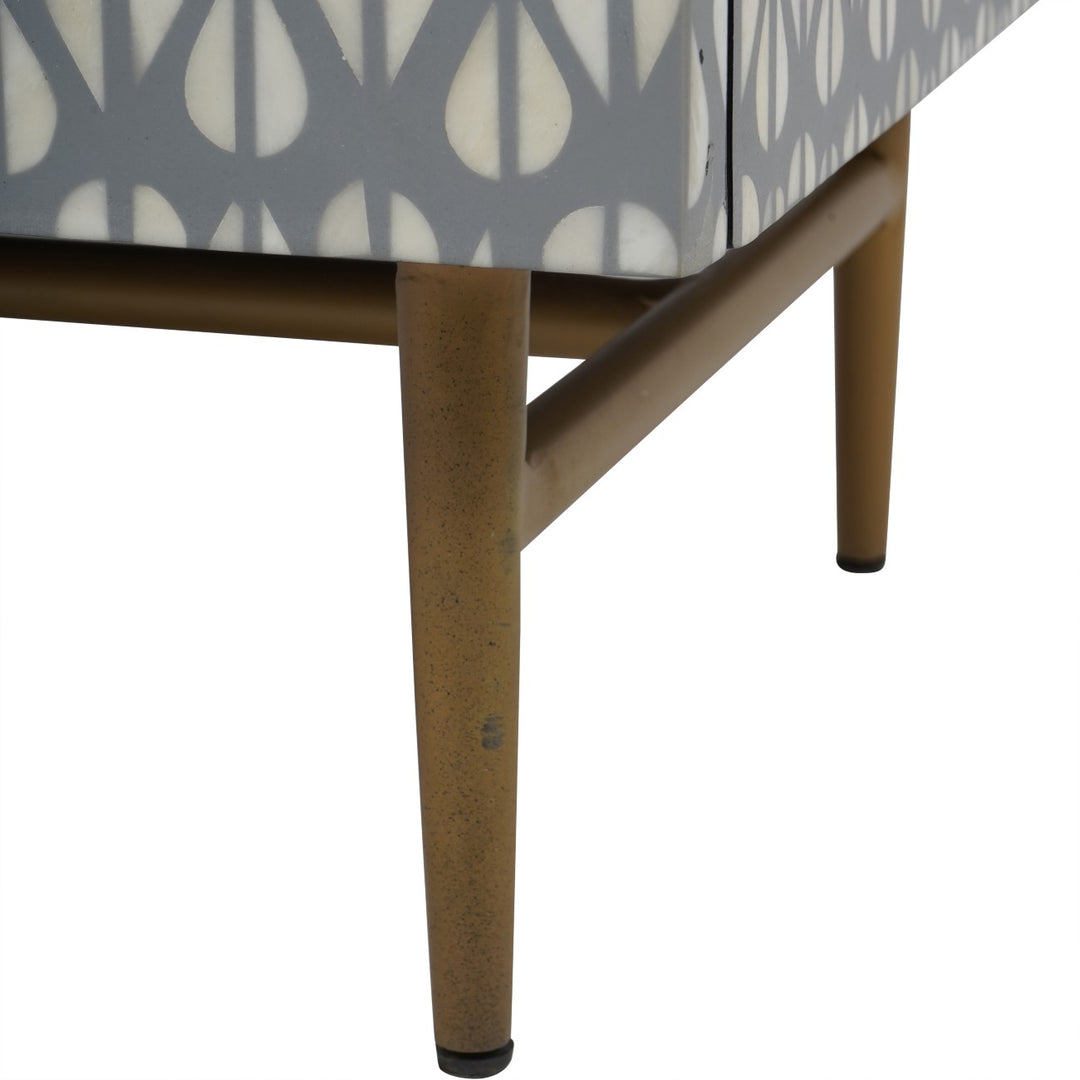 Libra Burgess Bone Inlay 2 Door Bedside Table in Grey & White Pattern