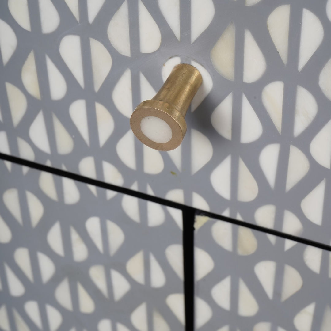 Libra Burgess Bone Inlay 2 Door Bedside Table in Grey & White Pattern