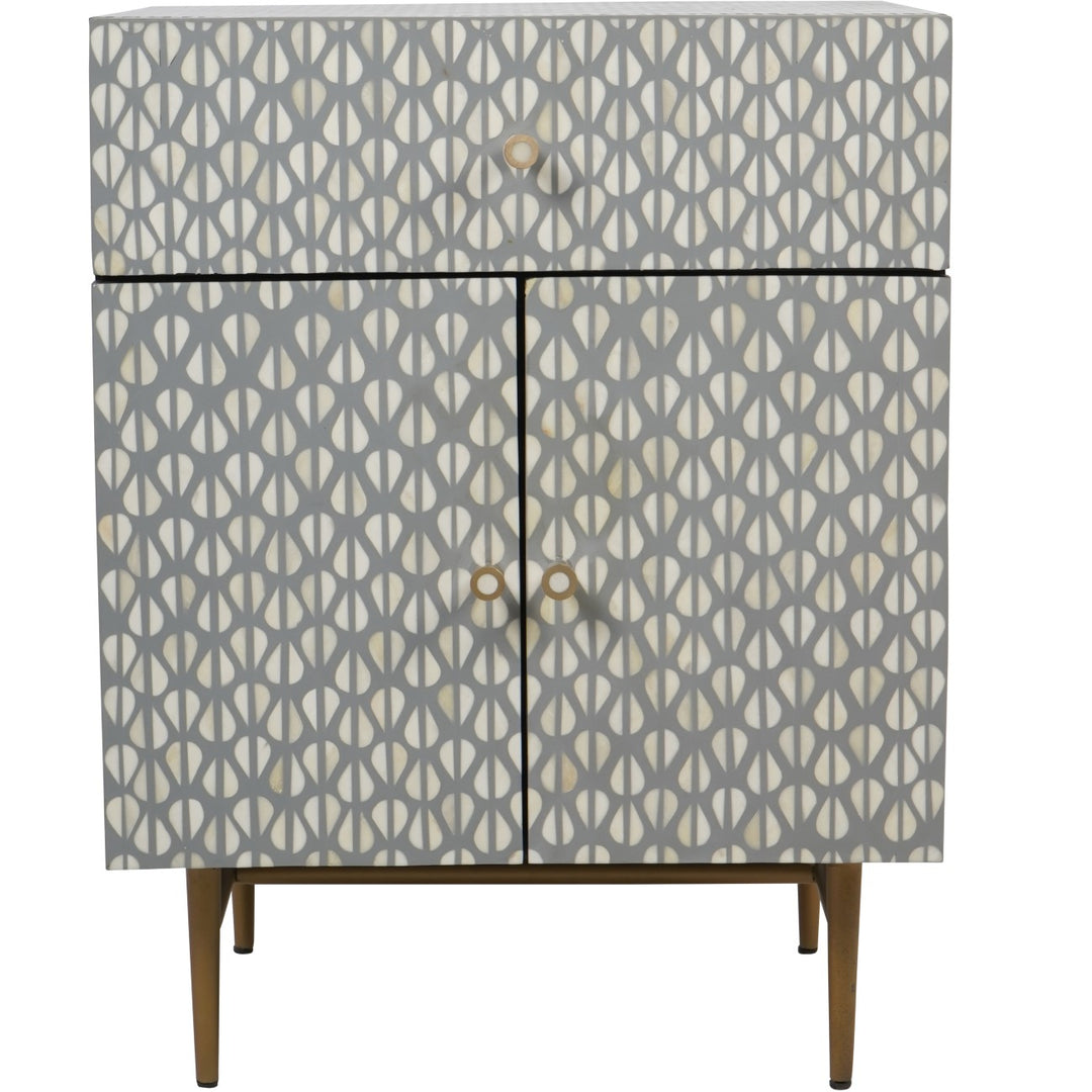 Libra Burgess Bone Inlay 2 Door Bedside Table in Grey & White Pattern