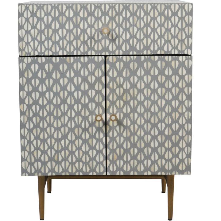 Libra Burgess Bone Inlay 2 Door Bedside Table in Grey & White Pattern