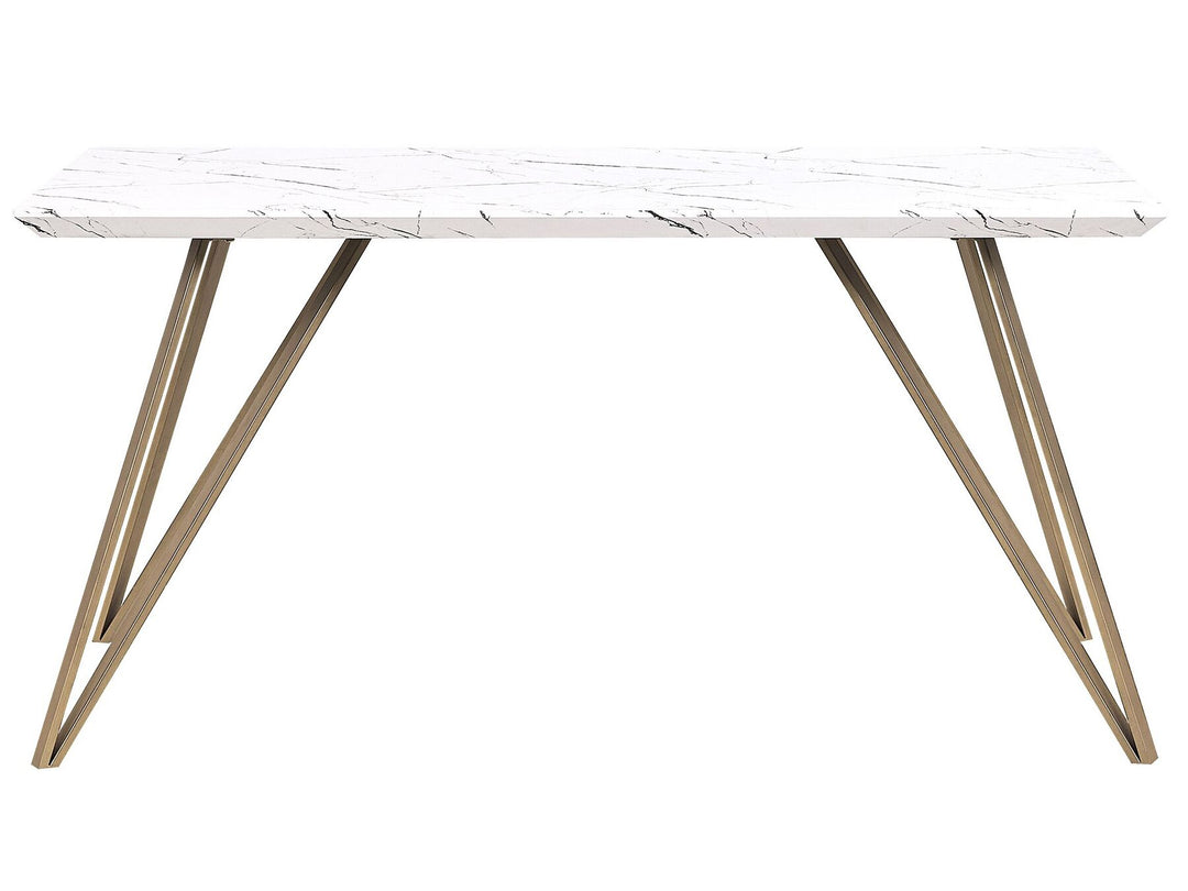 Dining Table 150 x 80 cm Marble Effect White with Gold Molden