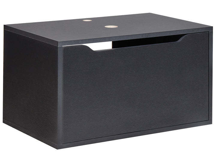 Black rectangular storage box on a white background