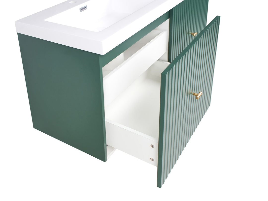 Wall Mounted Double Basin Vanity Unit with Gold Handle 120 cm 50 cm Emerald Green Lago