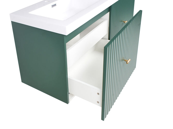 Wall Mounted Double Basin Vanity Unit with Gold Handle 120 cm 50 cm Emerald Green Lago
