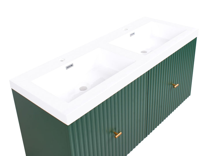 Wall Mounted Double Basin Vanity Unit with Gold Handle 120 cm 50 cm Emerald Green Lago