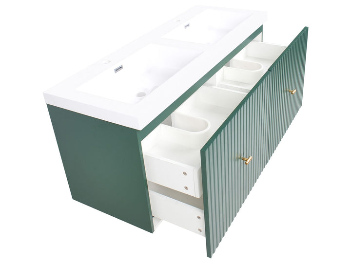 Wall Mounted Double Basin Vanity Unit with Gold Handle 120 cm 50 cm Emerald Green Lago