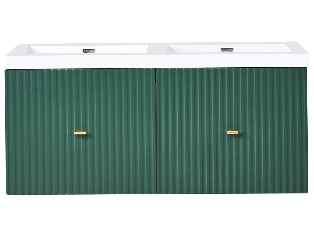 Wall Mounted Double Basin Vanity Unit with Gold Handle 120 cm 50 cm Emerald Green Lago