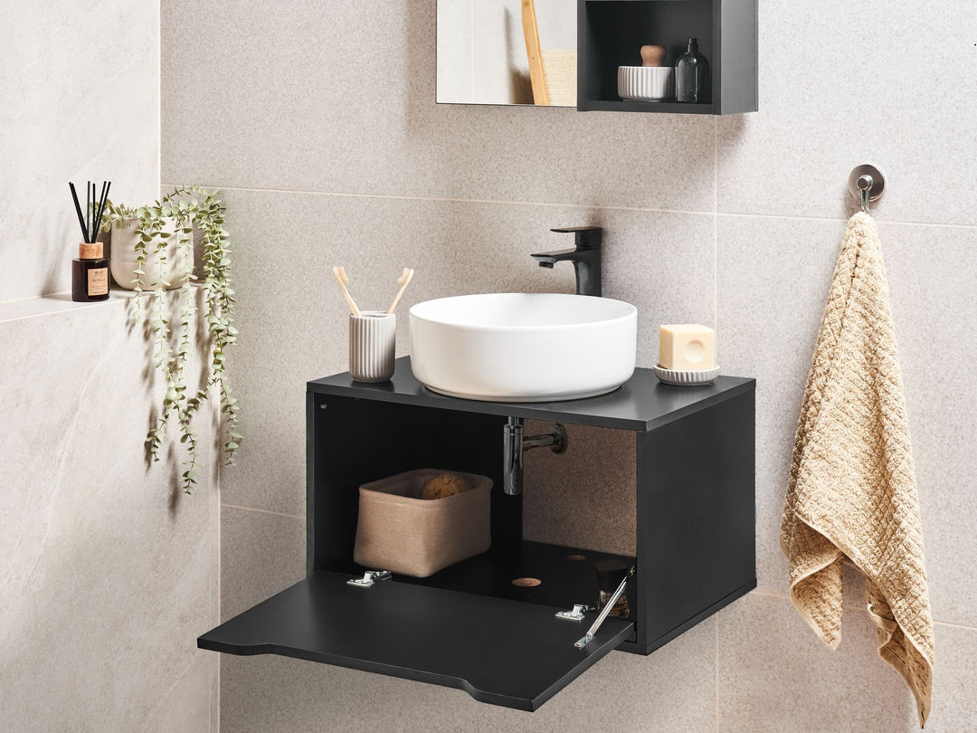 Wall Mounted Washbasin Cabinet 60 cm Black Petrolina